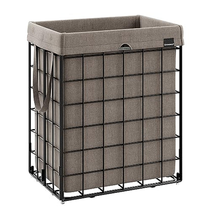 SONGMICS Laundry Hamper, 23.8 Gal. (90L) Laundry Basket, Collapsible Clothes Hamper, Removable and Washable Liner, Metal Wire Frame, for Bedroom Bathroom, Black and Camel Brown ULCB190N01 - color: Black + Camel Brown, size: 90 L