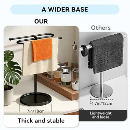 Free Standing Towel Rack for Bathroom Countertop - Upgraded S-Shaped Hand Towel Holder Stand, 14" Tall Rustproof Pedestal Towel Hanger for Vanity, Kitchen & RV, Heavy Duty Non-Slip Base, Black