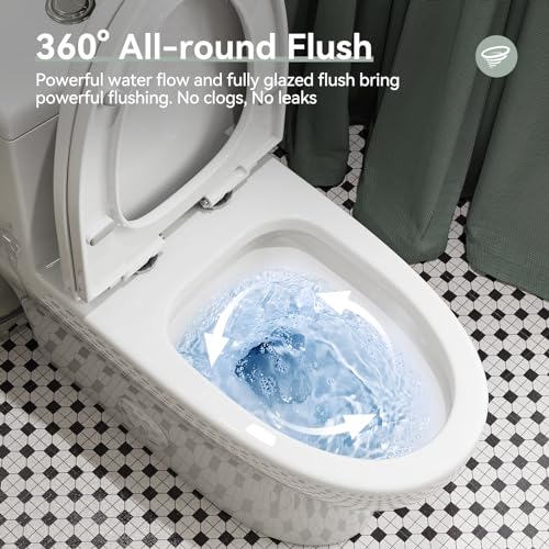 HOROW HR-ST076WD Dual Flush Elongated Toilet with Soft Close Seat, High-Efficiency Supply, Standard Bathroom Toilet 12" Rough-In, White Finish - color: Standard White with Dual Flush, size: 12" rough in