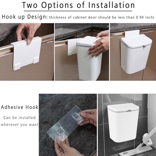 Xyskin 3.2 Gallon Hanging Trash Can with Lid, Kitchen Compost Bin | Wall Mounted Food Waste Bin, Counter Hanging Waste Bin, 12 L Space-Saving Design, White, Easy-Open Lid for Food Scraps