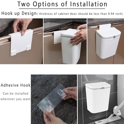 Xyskin 3.2 Gallon Hanging Trash Can with Lid, Kitchen Compost Bin | Wall Mounted Food Waste Bin, Counter Hanging Waste Bin, 12 L Space-Saving Design, White, Easy-Open Lid for Food Scraps