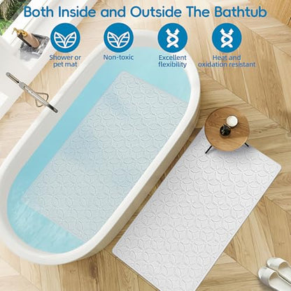 Non-Slip Rubber Bathtub Mat with Suction Cups, 17 × 35 Inch (White) | 100% Rubber, Leaf Texture. Vacuum Suction Cups. Soft on Touch. BPA/PVC-Free. Machine Wash. Safe For Bath, Shower, Pet Dogs. - color: White (Opaque), size: 35" x 17" (Rectangular)