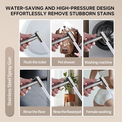 Handheld Bidet Sprayer for Toilet & Bathroom, Adjustable Water Pressure Spray Gun with 304 Stainless Steel Hose, Bidet Faucet for Postpartum Care, Elderly, Muslim Shower, Easy to Install