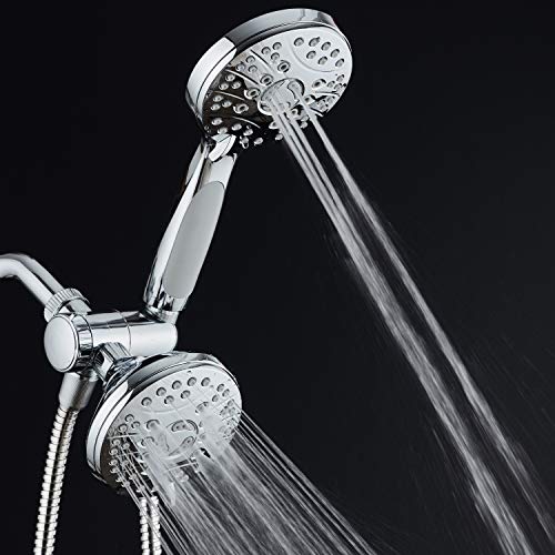 AquaSpa High Pressure 48-mode Luxury 3-way Combo – Dual Rain & Handheld Shower Head – Extra Long 6 Foot Stainless Steel Hose – Anti Slip Grip – All Chrome Finish – Extra Wall Bracket - color: All-Chrome