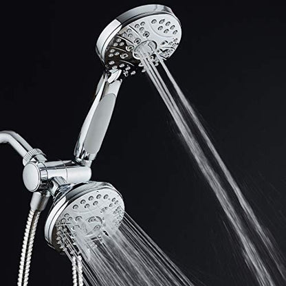 AquaSpa High Pressure 48-mode Luxury 3-way Combo – Dual Rain & Handheld Shower Head – Extra Long 6 Foot Stainless Steel Hose – Anti Slip Grip – All Chrome Finish – Extra Wall Bracket - color: All-Chrome