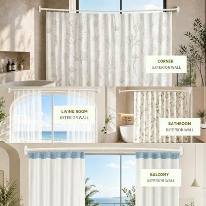 White Curved Shower Curtain Rod for Bathroom 33-78 In Adjustable Curved Shower Rod, RustProof Stainless Steel Bowed Shower Rods for Bathtub, Stall Balcony Extra Shower Space Need Drilling - color: White