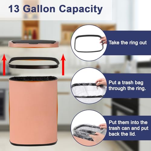 Kitchen Trash Can Automatic Motion Sensor Bathroom Trash Can with Lid,50 Liter/13 Gallon Touchless Trash Bin,Garbage Can Waterproof Garbage Bin Wastebasket for Toilet,Office,Caravans,Bedroom,Pink - color: Pink