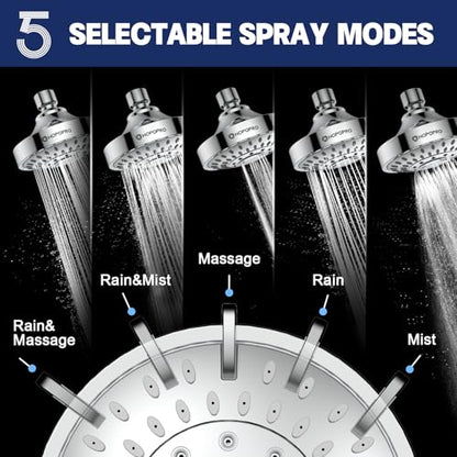 High Pressure Shower Head, HOPOPRO 5-Mode Fixed Showerhead, NBC Recommended | The Washington Post, NBC News, Today TV Show Recommended, Consumer Reports Tested High Flow Fixed Shower Head (4 Inch Silver) - color: Silver, style: 4 Inch Modern