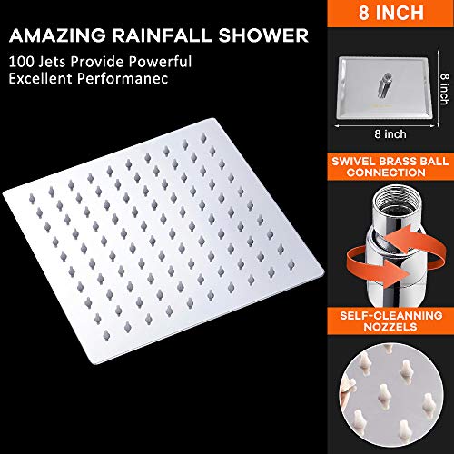 NearMoon Rain Shower Head, High Flow Stainless Steel Square Rainfall Shower, High Pressure Design, Awesome Shower Experience Even At Low Water Flow (8 Inch, Chrome Finish) - color: Chrome Finish, size: 8 Inch Square