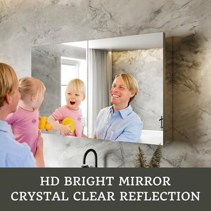 40 x 24 in Medicine Cabinet with Mirror and Side Panels, Silver | Surface or Recessed Medicine Cabinet Mirror with Storage, Adjustable Shelves, Aluminum Alloy Frame, Assembly Required - size: 40''x24''