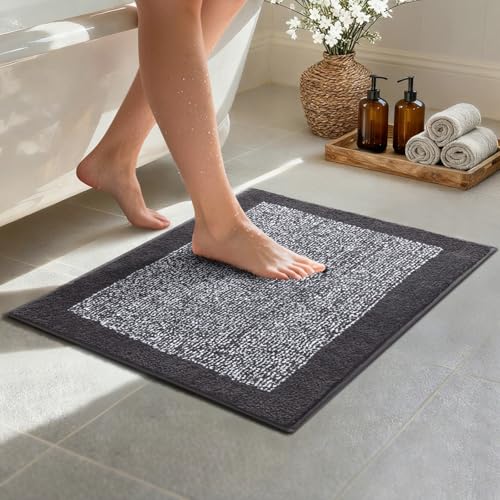 Bathroom Rugs 24x17 Non Slip Washable, Dark Grey Bath Mat for Bathroom Floor Tub, Soft Absorbent Quick Dry Mats for Shower, Bathtub,Home Decor - color: Dark Grey, size: 1'5" x 2' (Rectangular)