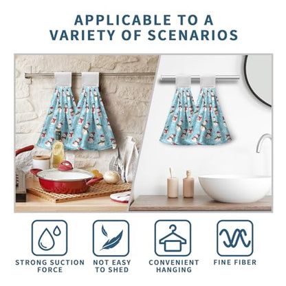 Christmas Winter Snowman Hanging Hand Towels Set of 2 Blue Snowflakes Xmas Holiday Kitchen Towels with Hanging Loop Tea Bar Dish Cloth Towels Soft Absorbent Fingertip Fast Dry Bath Towels - color: Blue Snowman