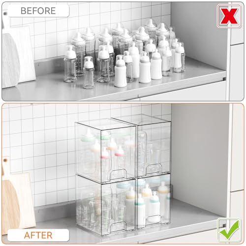 7.5" High Stackable Storage Bins,2 Pack Bottle Station and Baby Bottle Storage Organizer for Countertop,Clear Acrylic Drawers for Pacifier,Breast Pump Parts,Storage Containers,Makeup and Lotion - style: 2 PACK 7.8''High
