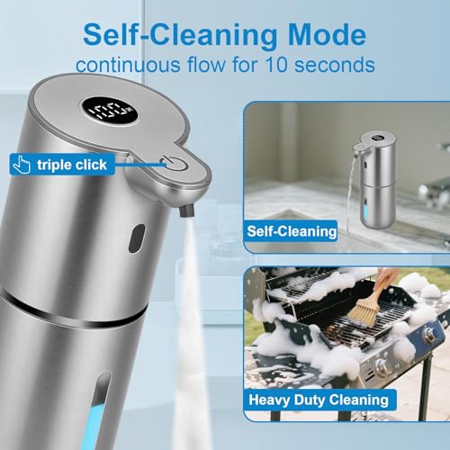 OHIFAST Automatic Foaming Soap Dispenser Touchless, USB Rechargeable Smart Hand Soap Dispenser, 6-Level Adjustable, 12.8oz/380mL Wall Mounted for Bathroom Kitchen Dish Soap-Silver - color: Silver, style: Foam
