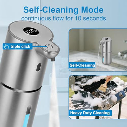 OHIFAST Automatic Foaming Soap Dispenser Touchless, USB Rechargeable Smart Hand Soap Dispenser, 6-Level Adjustable, 12.8oz/380mL Wall Mounted for Bathroom Kitchen Dish Soap-Silver - color: Silver, style: Foam