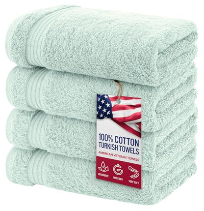 American Veteran Towel, Hand Towels for Bathroom Set of 4, 100% Cotton Turkish Hand Towel Sets, Soft Hand Face Towels, Mint Green Hand Towels - color: Mint, size: 16x28