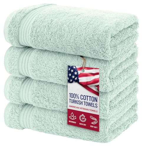 American Veteran Towel, Hand Towels for Bathroom Set of 4, 100% Cotton Turkish Hand Towel Sets, Soft Hand Face Towels, Mint Green Hand Towels - color: Mint, size: 16x28