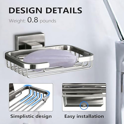 SEIDO Soap Dish for Shower Wall, 304 Stainless Steel Bar Soap Holder for Bathroom & Kitchen, Brushed Nickel Soap Saver Tray for Shower, 4.8" L x 3.2" W Internal - color: Brushed Nickel