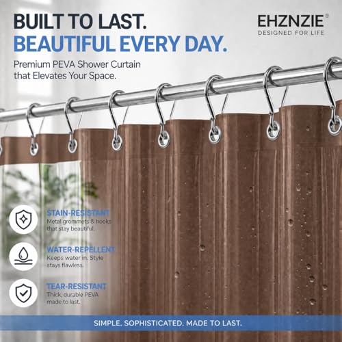 EHZNZIE Brown Shower Curtain Liner 72x72, PEVA Waterproof Bath Curtain, No Chemical Smell, 3 Weighted Magnets, Durable with Rustproof Metal Grommets - color: Brown, size: 72"W x 72"L (Pack of 1)