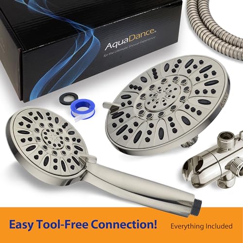 AquaDance 7" Premium High Pressure 3-way Rain & Handheld Shower Head Combo | Enjoy Dual 6-Setting Luxury Shower Heads Separately or Together for the Best of Both Worlds! Stainless Steel Hose - Nickel - color: Brushed Nickel, style: 1.8 Gallons Per Minute