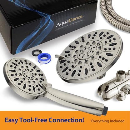 AquaDance 7" Premium High Pressure 3-way Rain & Handheld Shower Head Combo | Enjoy Dual 6-Setting Luxury Shower Heads Separately or Together for the Best of Both Worlds! Stainless Steel Hose - Nickel - color: Brushed Nickel, style: 2.5 Gallons Per Minute