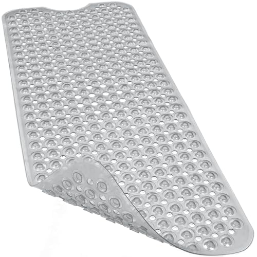 Bathtub and Shower Mats, 40x16 Inch Extra Large Non Slip Soft Bath Tub Mat with Suction Cups and Drain Holes for Bathroom Floor and Keep Tubs Clean, Machine Washable, Clear Gray - color: Clear Gray