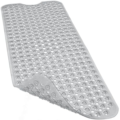 Bathtub and Shower Mats, 40x16 Inch Extra Large Non Slip Soft Bath Tub Mat with Suction Cups and Drain Holes for Bathroom Floor and Keep Tubs Clean, Machine Washable, Clear Gray - color: Clear Gray