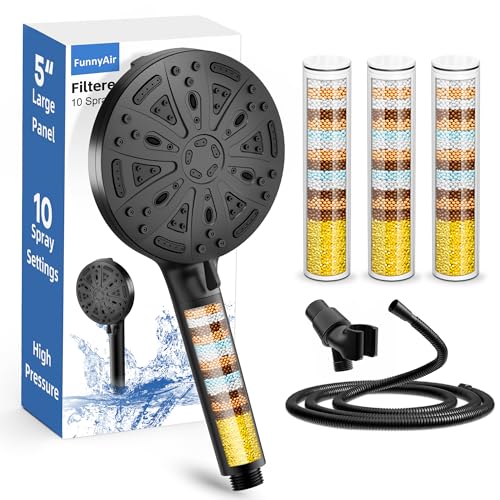 Filtered Handheld Shower Head, 9 Spray Modes High Pressure, 3 Replacement Filters Included, Hard Water Softener 20-Stage Filtration, Remove Chlorine, Relieve Dry Itchy Skin, 3 Filters-Black - color: Matte Black, style: 3 PCS Filters