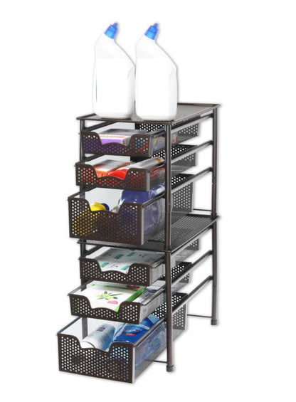 Simple Houseware Stackable 3 Tier Sliding Basket Organizer Drawer, Bronze (Pack of 2) - color: Bronze, size: 3-Tier (Pack of 2)