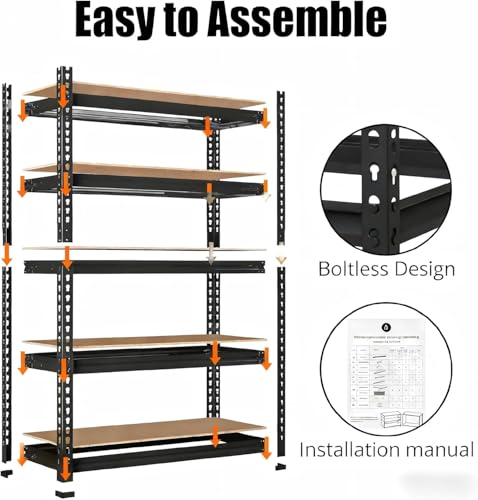 Storage Shelving Unit, 5-Tier Adjustable Metal Storage Shelves, 48" L x 18" W x 72" H Heavy Duty Garage Storage Shelves for Kitchen Pantry Basement Bathroom Laundry - size: 48" L x 18" W x 72" H