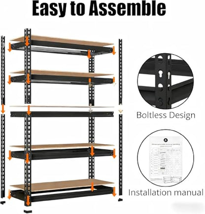 Storage Shelving Unit, 5-Tier Adjustable Metal Storage Shelves, 48" L x 18" W x 72" H Heavy Duty Garage Storage Shelves for Kitchen Pantry Basement Bathroom Laundry - size: 48" L x 18" W x 72" H