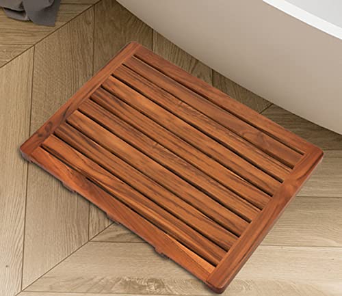 Utoplike (24"x18") Teak Wood Bath Mat, Shower Mats for Bathroom Large | Solid Wooden, with Non-Slip Pads, for Spa Home or Outdoor Inside Shower - size: 24" x 18" (Rectangular)