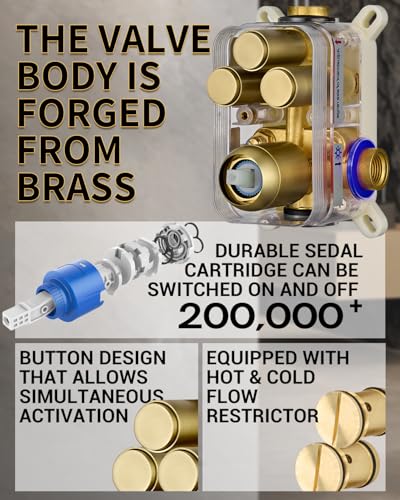Dasan Rainfall Full Body Shower Faucet System with 12'' Round Shower & 6'' Round Shower,Brushed Gold Dual Shower Head Faucets Set with Handheld & Valve, Double Shower Head System for Couples/ 2-Person - color: Brushed Gold