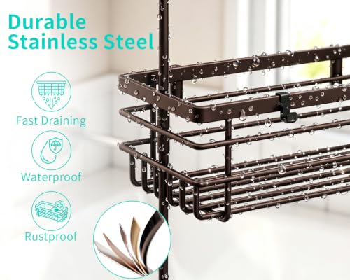 HapiRm Hanging Shower Caddy Organizer - No Drilling Shower Shelves with Hooks and Toothbrush Holder, Rustproof 304 Stainless Steel Bathroom Organizer - Bronze - color: Bronze