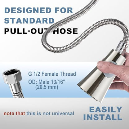 Universal Kitchen Faucet Spray Head Replacement, Pull Down Sink Sprayer Attachment with Anti-Clog Nozzle, Stream & Spray 2 Modes, Fits Most Faucets, Brushed Nickel - color: 2-Function Spray Head - Brushed Nickel