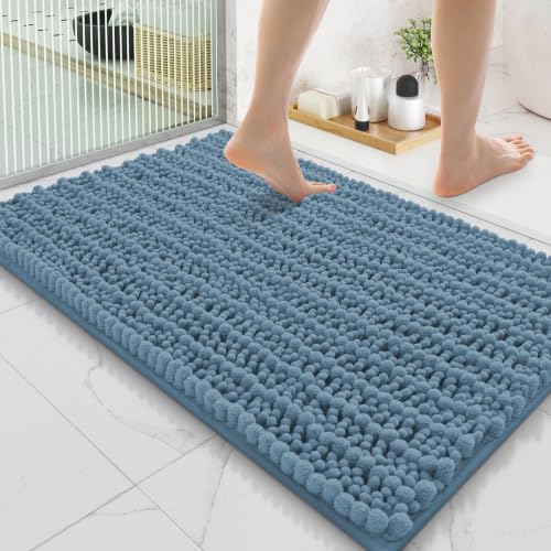 Smiry Bathroom Rugs Mat 35x24, Extra Soft Absorbent Chenille Bath Rugs, Non Slip Rubber Backing Machine Washable Quick Dry Bath Mats for Bathroom Floor, Tub, Shower, Home Accessories, Grayish Blue - color: Grayish Blue, size: 35'' X 24''