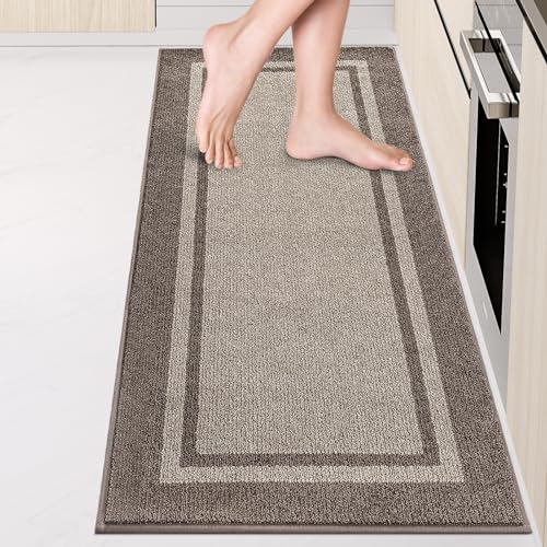 Kitchen Rugs 24" x 70", Non-Slip Machine Washable Kitchen Runner Rugs Floor Mats, Absorbent Comfort Standing Mats for Kitchen, Sink, Laundry and Hallway, Rolled Packaging, Beige & Grayish Brown - color: Beige & Grayish Brown, size: 24" X 70"
