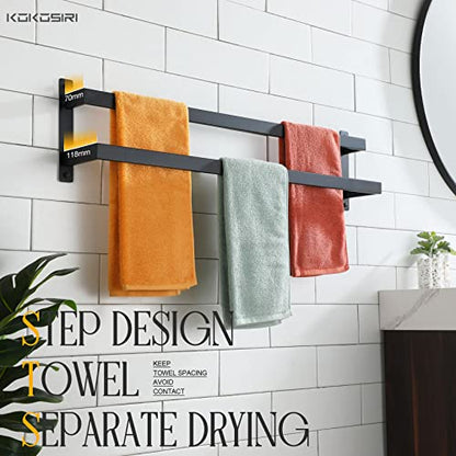 KOKOSIRI Towel Bars Black Bath Towel Holders 32 Inches Bathroom 2-Tiers Ladder Towel Rails Wall Mounted Towels Shelves Rack Stainless Steel, B5008BK-L32 - color: Matte Black, size: 32-Inch
