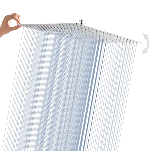 16inch Rainfall Shower Head, Ultra Thin 304 Stainless Steel High Flow Square Rainfall Showerhead, Waterfall Full Body Coverage, Universal Ceiling or Wall Mount, Chrome - color: Chrome, size: 16 Inch