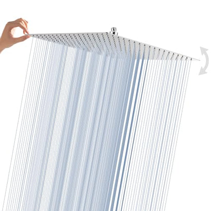16inch Rainfall Shower Head, Ultra Thin 304 Stainless Steel High Flow Square Rainfall Showerhead, Waterfall Full Body Coverage, Universal Ceiling or Wall Mount, Chrome - color: Chrome, size: 16 Inch