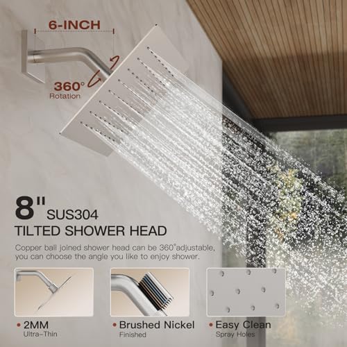 Shower System, All Metal Dual Rain Shower Head with Handheld | 3-In-1 Push Button Valve and Trim Kit, Brushed Nickel SUS304 10" Ceiling & 8" Wall Mount Heads, Bathroom Shower Faucet Set - color: Brushed Nickel