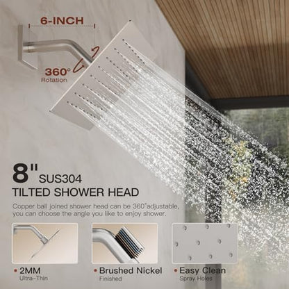 Shower System, All Metal Dual Rain Shower Head with Handheld | 3-In-1 Push Button Valve and Trim Kit, Brushed Nickel SUS304 10" Ceiling & 8" Wall Mount Heads, Bathroom Shower Faucet Set - color: Brushed Nickel