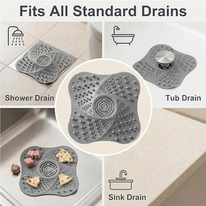 Drain Hair Catcher, 5.12 Inch Silicone Bath Drainer Protector Tub & Sink Hair Catcher for Flat Drains, Bathroom, Laundry, Kitchen & RV Use