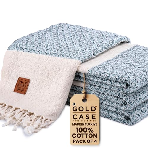 Gold CASE Turkish Beach Towel Set of 4 – 100% Cotton Large Turkish Bath Towels 67 x 38'' – Helen Extra Large, Quick Dry & Sand Free Towels – Peshtemal for Pool – Aqua - color: Aqua, style: Helen Beach Bath Towel