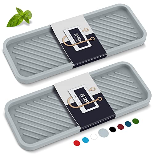Kitchen Sink Organizer Tray,2 Pack Silicone Sponge Holder for Sink Bathroom | Silicone Soap/Sink/Drip Tray, Small Mats for Kitchen Counter, Soap Dish Tray for Dispenser Bottle, Dishwashing Accessories - color: Grgr, size: 9×3.7inch