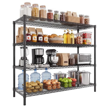 Garvee 2600LBS 4-Tier Storage Shelves Heavy Duty, Adjustable Metal Shelving | 55.1"Wx17.7"Dx63"H, Carbon steel wire shelving rack, free standing, tool-free assembly, for garage basement pantry, black - size: 55"Wx17.7"Dx63"H(4-Tiers)