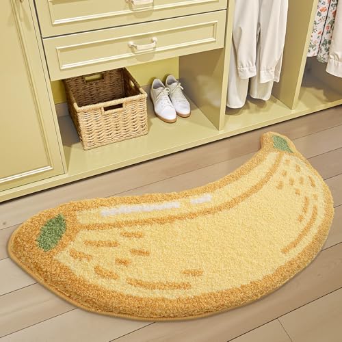 LUMI Cute Bathroom Rug, Absorbent Non Slip Bath Mat, 18.5"x39.5", Banana | Soft Plush Microfiber Runner Rug, Quick Dry, Washable Fruit Bath Mats for Shower Floor, Sink Bathtub, Bedroom, Kids Room - color: Fruit-banana