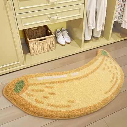 LUMI Cute Bathroom Rug, Absorbent Non Slip Bath Mat, 18.5"x39.5", Banana | Soft Plush Microfiber Runner Rug, Quick Dry, Washable Fruit Bath Mats for Shower Floor, Sink Bathtub, Bedroom, Kids Room - color: Fruit-banana