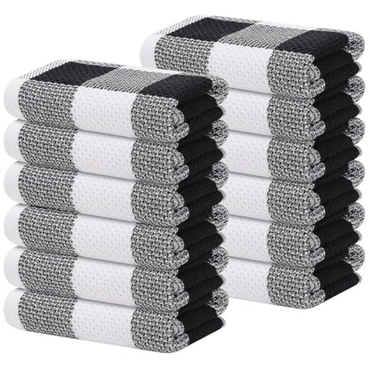 Homaxy Cotton Plaid 12 Pack Kitchen Towels, 13" x 28", White & Black | Waffle Weave, Plaid, Super Soft and Absorbent Dish Towels, Quick Drying, Multi-Purpose - color: White & Black, size: 13 x 28 - 12 Pack