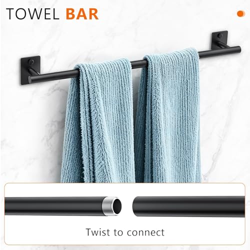 5 Pieces Bathroom Hardware Accessories Set Matte Black Towel Bar Set Stainless Steel Wall-Mounted 23.6 Inch Towel Holder - color: Matte Black
